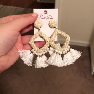 White pink lily earrings